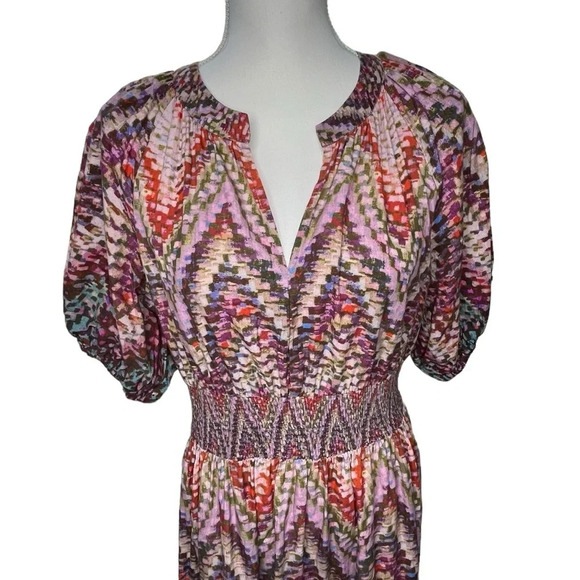 Anthropologie Burgundy and Blue Chevron Midi Dress - Picture 4 of 15